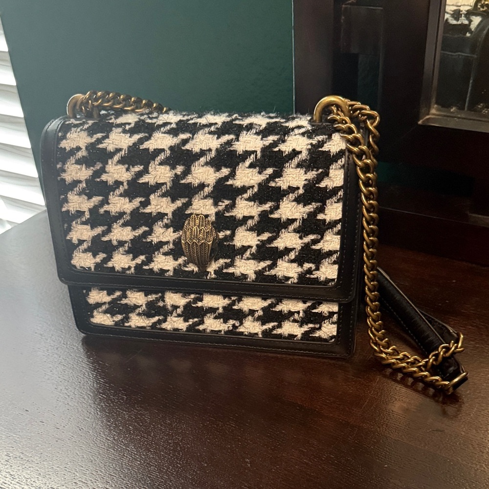 Kurt Geiger Black and White Houndstooth Crossbody Bag